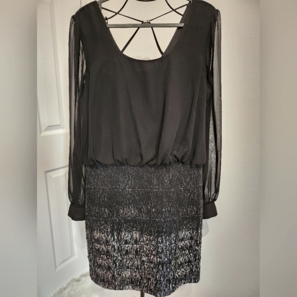 Long sleeve mini shiny dress‎